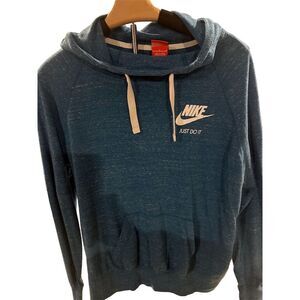 Nike Women's Cowl Neck Hoodie Blue Long Sleeve Pullover Size L